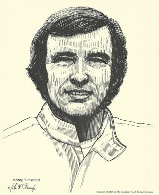 Print: Johnny Rutherford Portrait.  1975.  Goodyear Tire.  Auto Racing.  Indy 500.
