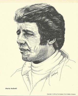 Print: Mario Andretti Portrait.  1976.  Goodyear Tire.  Auto Racing.  Indy 500.