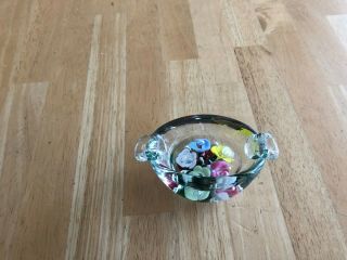 Vintage Art Glass Paperweight Ashtray Hand - Blown With Multiple Colored Flowers