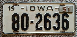 Iowa License Plate 1950 1951 County 80