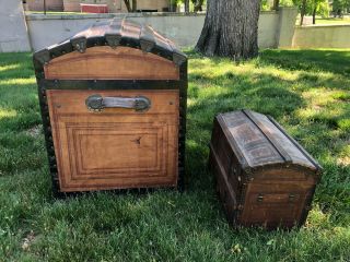 Vintage Victorian Pair Dome Top Streamer Trunks
