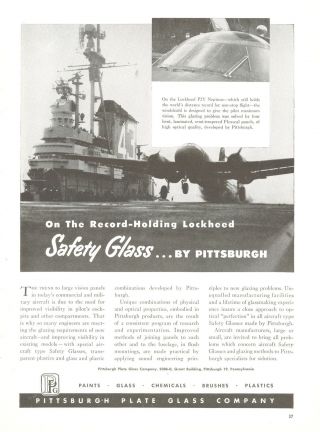 1950 Pittsburgh Plate Glass Ad Lockheed P2v Neptune Aircraft Carrier Landing