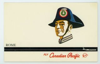 Vintage Postcard Fly Canadian Pacific Airlines Rome Airline Issued