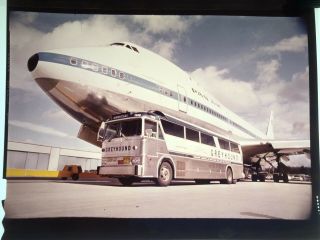 Vintage 1970s Greyhound Bus & Pan American Boeing 747 Photo Transparency 4x5