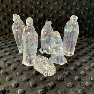 Vintage Iridescent Carnival Glass Nativity Scenes Handcrafted For Silvestri