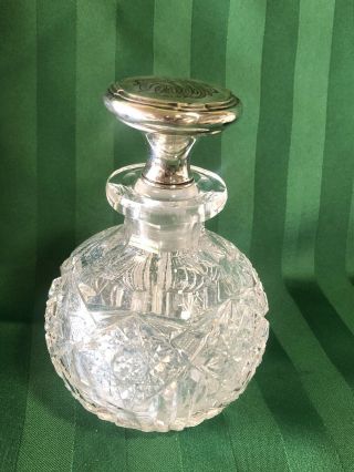 Antique Sterling Silver Cap Monogrammed Crystal Perfume Bottle 5.  75 Hight