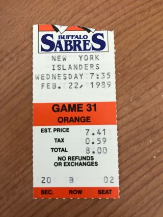 1988 - 89 Buffalo Sabres Vintage Ticket Stub From The Aud - Memorial Auditorium