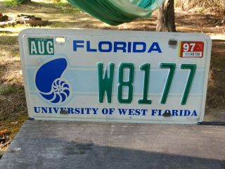 1997 Florida Shell License Plate University Of West Florida W8177 Embossed