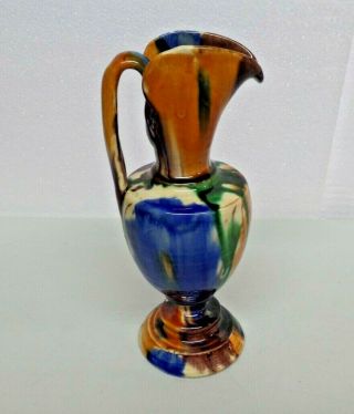 Vintage Oaxaca Mexico Hand Painted Dripware Pitcher Vase Swirl 7 1/2 " Tall