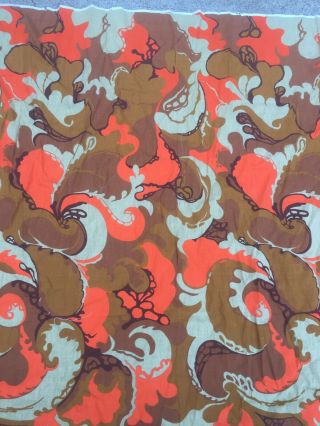 2 Yds Vtg 60s 70s Neon Orange Psychedelic Hippie Abstract Mod 48” W Cot Fabric