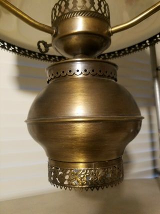 Vintage Antique Brass with Hand Painted Hurricane Globe Hanging Swag Lamp 3