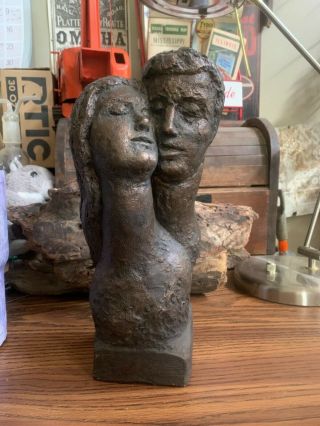 Vintage Austin Prod.  Inc.  Statue Sculpture Man & Woman In Love Bronze Color 1971