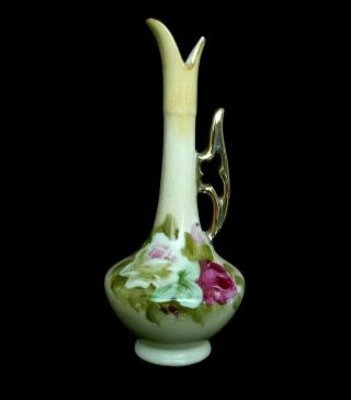 Vintage Lefton Porcelain Pitcher Bud Vase Hand Painted Roses