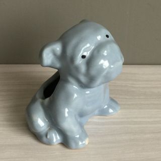Vintage Pottery Dog Small Figural Planter Blue Bulldog Morton
