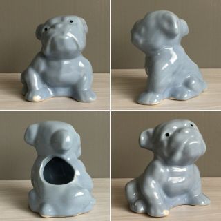 Vintage Pottery Dog Small Figural Planter Blue Bulldog Morton 2