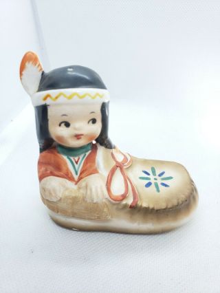 Vintage Native American Children In Moccasins Salt And Pepper Shaker Set Japan 2
