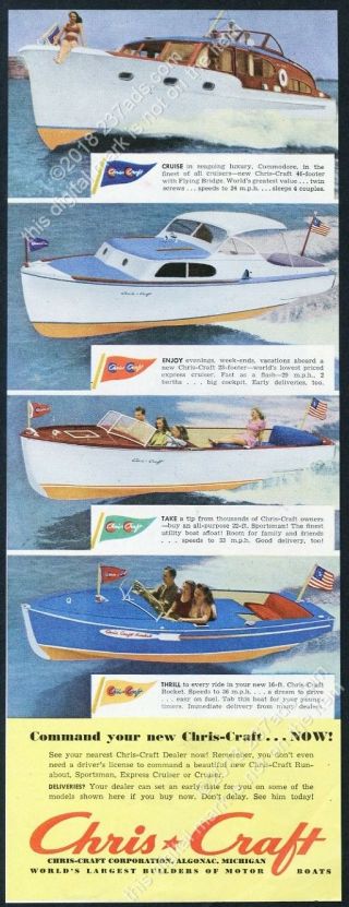 1947 Chris Craft Boats Rocket Cruiser 4 Boat Photo Vintage Print Ad