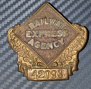 Vintage / Antique Railway Express Agency Badge Numbered Brass