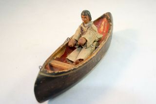 Antique Wooden Canoe Toy Folk Art Primitive Indian Hand Made Toy 100 Years Old