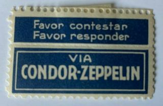 1930s Via Condor Zeppelin Etiquette Stamp Label Favor Contestar Favor Responder