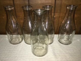 5 Antique One Quart Milk Bottles All Made 1914