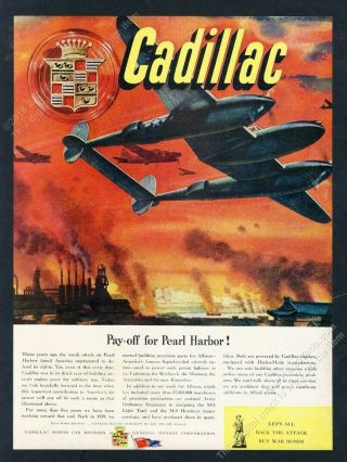 1944 P - 38 Lightning Plane Wwii Battle Art Cadillac Gm Vintage Print Ad
