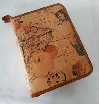Vintage Leather Day - Timer Jr Antique Map Design Desk Size 10.  5 " X 8 " Full Zipper
