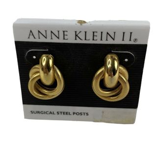 Vtg Anne Klein Ii Gold Tone Door Knocker Earrings Pierced Post Dangle Os