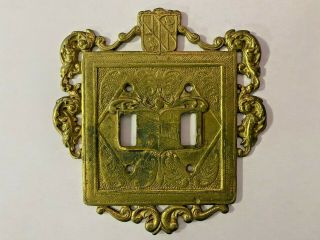 Vintage Virginia Metalcrafters Solid Brass Ornate 2 Light Switch Plate Cover