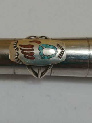 Vintage Southwestern Old Pawn Sterling Silver Inlaid Ring 51/2,  Bear Claw Z