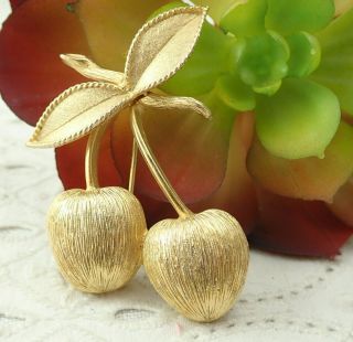 Vintage Sarah Coventry - Golden Cherries - Brushed Gold Tone Pin Brooch