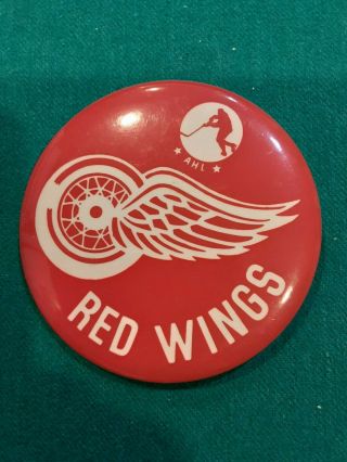 Vintage Ahl Adirondack Red Wings 3 1/4 " Pinback Button