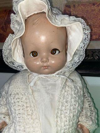 Antique 24 " Effanbee Sweetie Pie Baby Bright Brown Flirty Eyes Composition Doll
