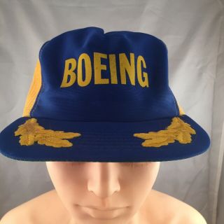Vintage Boeing Airplane Trucker Snapback Hat Baseball Cap Blue Mesh Made In Usa
