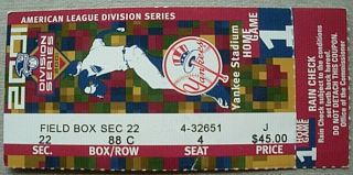 2001 Yankee Stadium American League Division Series Ticket Stub Game 1