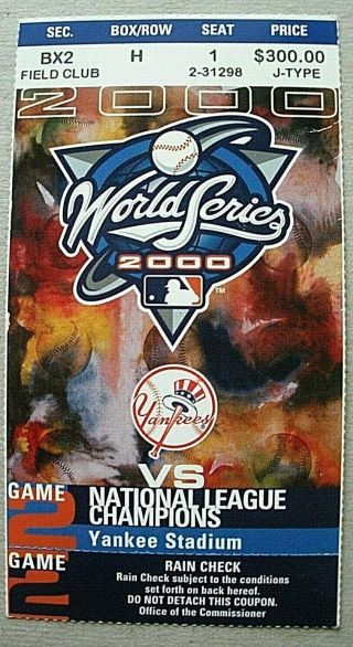 2000 World Series N.  Y.  Mets Vs N.  Y.  Yankees Ticket Stub Game 2