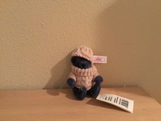 Steiff 1996 Blue Teddy Bear,  Limited Edition With Sweater And Hat,  4 Inches