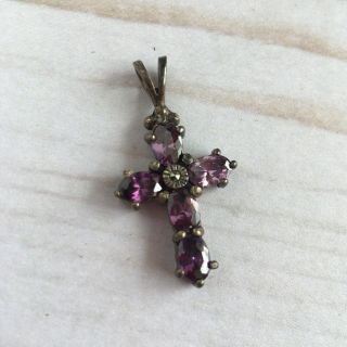 Vtg Cross Necklace Pendant Sterling 925 Amethyst Antique Purple Silver Jewelry
