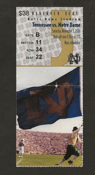 Notre Dame Vs Tennessee Ticket Stub November 3,  2001