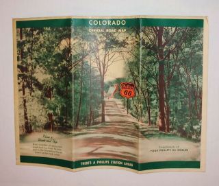 Vintage Official 1940 Phillips 66 Colorado Road Map W/ United States U.  S.  Map