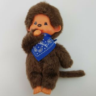 Vintage Monchhichi Monkey Plush Doll Blue Bandana Sekiguchi Thumb Sucker
