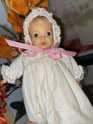 Terri Lee Baby Linda 10 " Vintage Vinyl Doll White Christening Gown & Bonnet Tlc