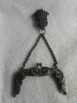 Antique Victorian Silver Plated Chatelaine Hook & Repousse Purse Frame