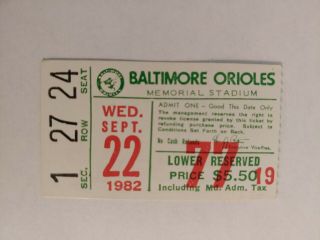 9/22/82 Detroit Tigers Baltimore Orioles Ticket Stub Played 9/23 Eddie Murray Hr