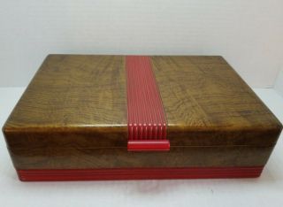 Vintage Art Deco Bakelite Handle Box With Mirror And Dove Tail Joints Red