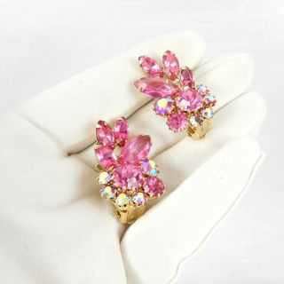 Vintage Weiss Signed Pink Rhinestone Clip Earrings