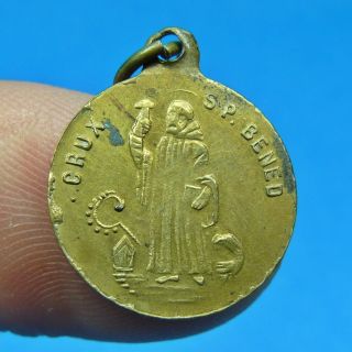 St Benedict Cross Patron Exorcism Protection Bronze Antique Medal