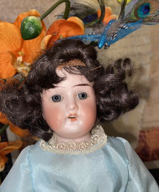 Antique German Bisque Head Doll Kid Leather Body " Mystery Mark " Unknown Maker