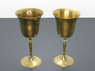 Set Of 2 Vintage 6.  5 " Brass Wine Goblets