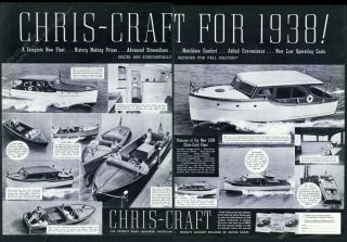 1938 Chris Craft Boats Runabout Sportsman 12 Boat Models Photo Vintage Print Ad